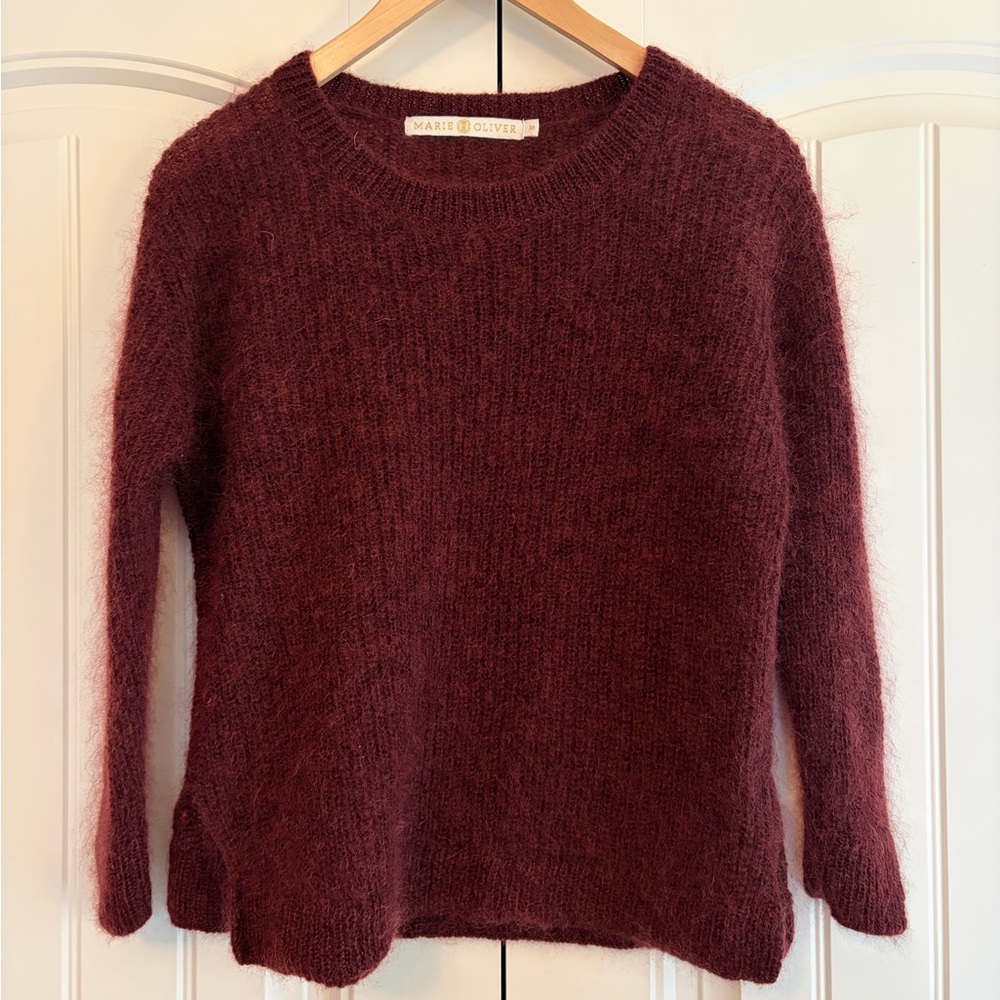 Marie Oliver Burgundy Sweater Mohair Wool Blend Size Crew Neck Women's Size XS